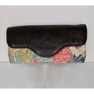 Thirty One Perfect‎ Cents Wallet Colorful Floral Print Folding Zip Brown PB91